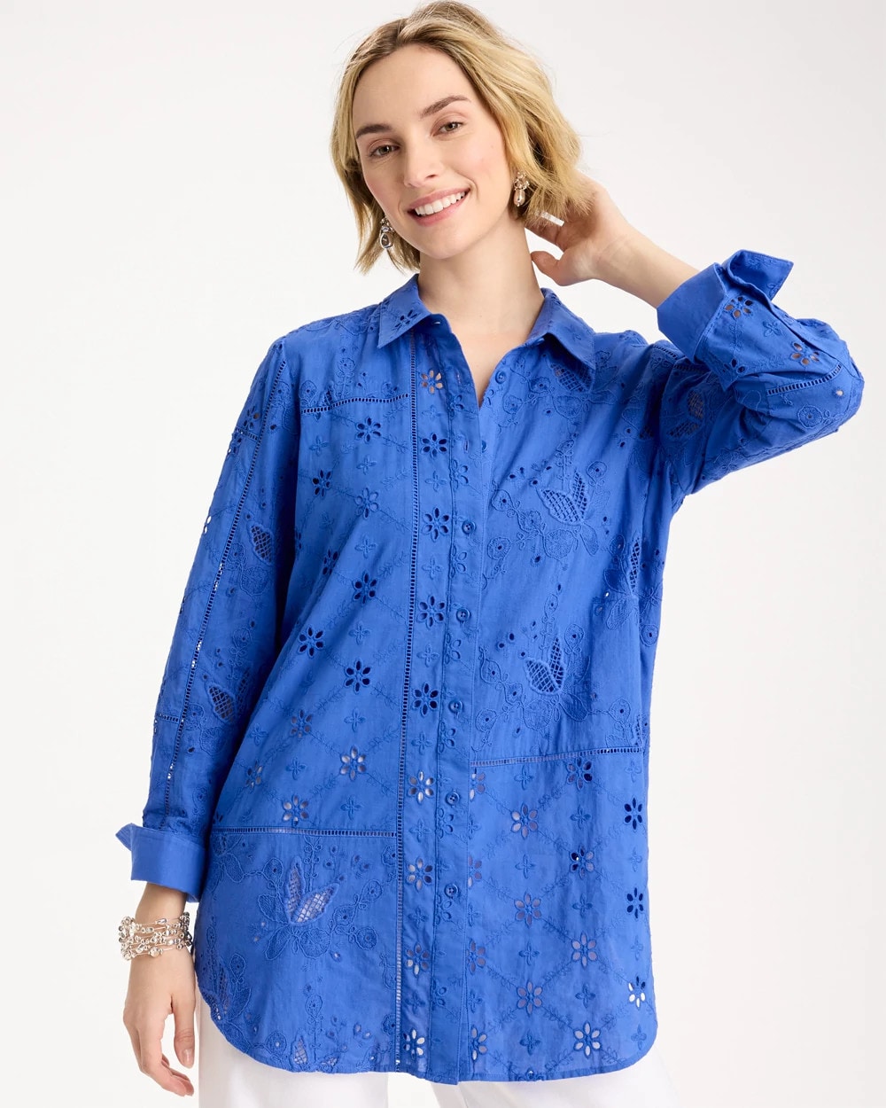 Chico's | Embroidered Trapunto-Trim Tunic/ Amparo Blue