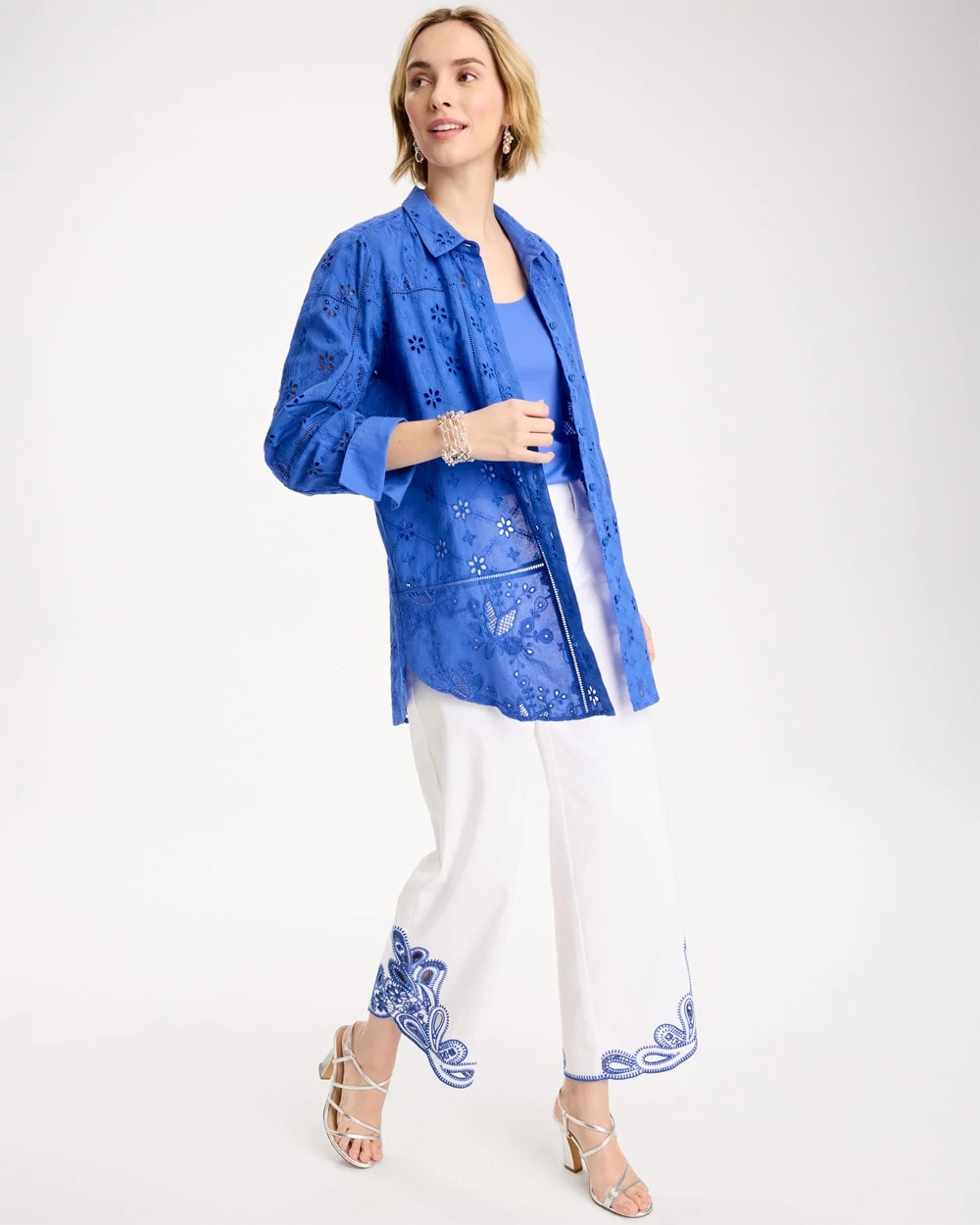 Chico's | Embroidered Trapunto-Trim Tunic/ Amparo Blue