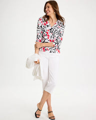 Chico's | Cotton Stretch 3/4 Sleeve Floral Tee/ Black