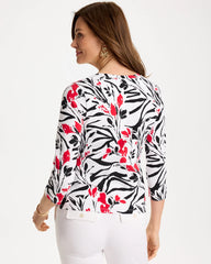 Chico's | Cotton Stretch 3/4 Sleeve Floral Tee/ Black