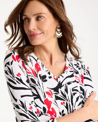 Chico's | Cotton Stretch 3/4 Sleeve Floral Tee/ Black