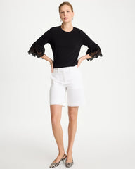 Chico's | Cotton Lace Flutter Sleeve Tee/ Black