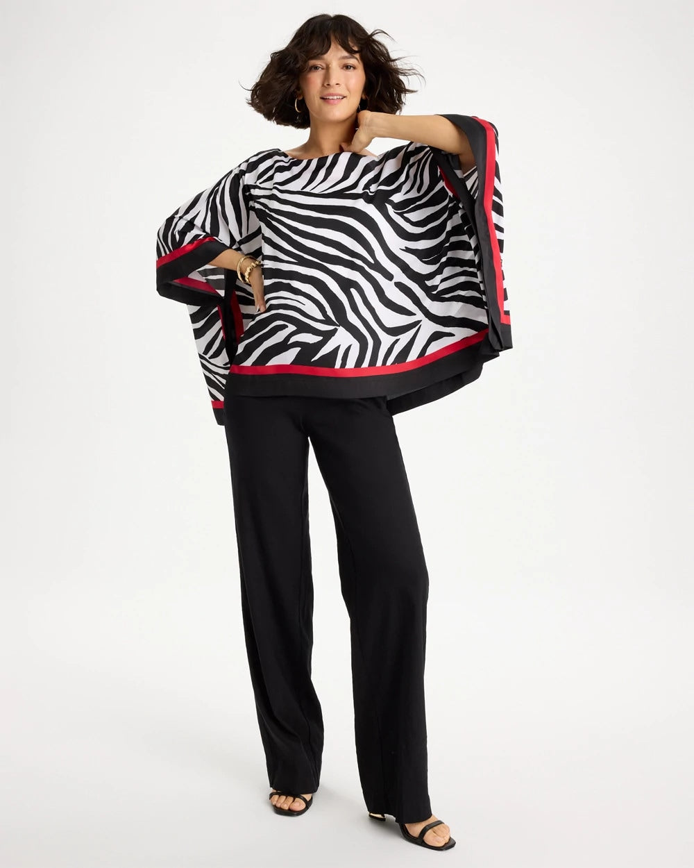 Chico's | Woven Animal Print Poncho/ Black