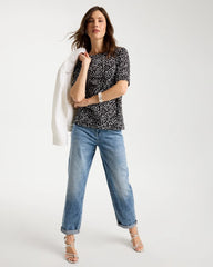 Chico's | Printed Pima Elbow Sleeve Tee/ Black