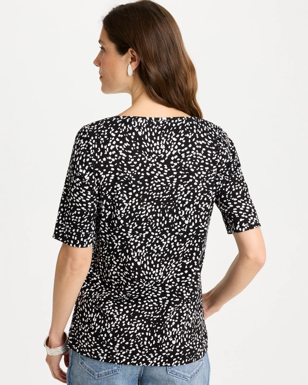 Chico's | Printed Pima Elbow Sleeve Tee/ Black