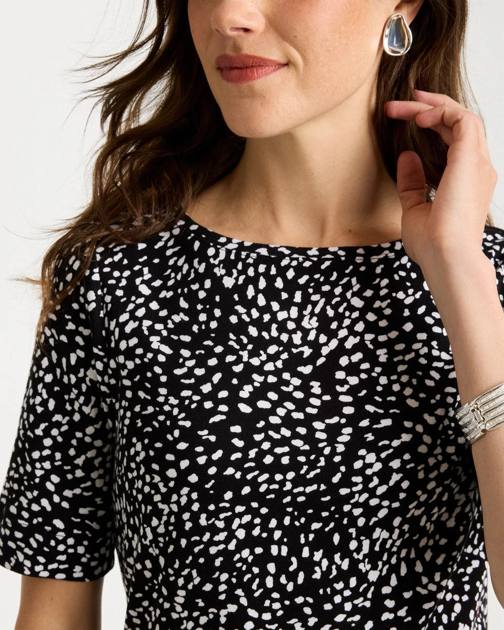 Chico's | Printed Pima Elbow Sleeve Tee/ Black