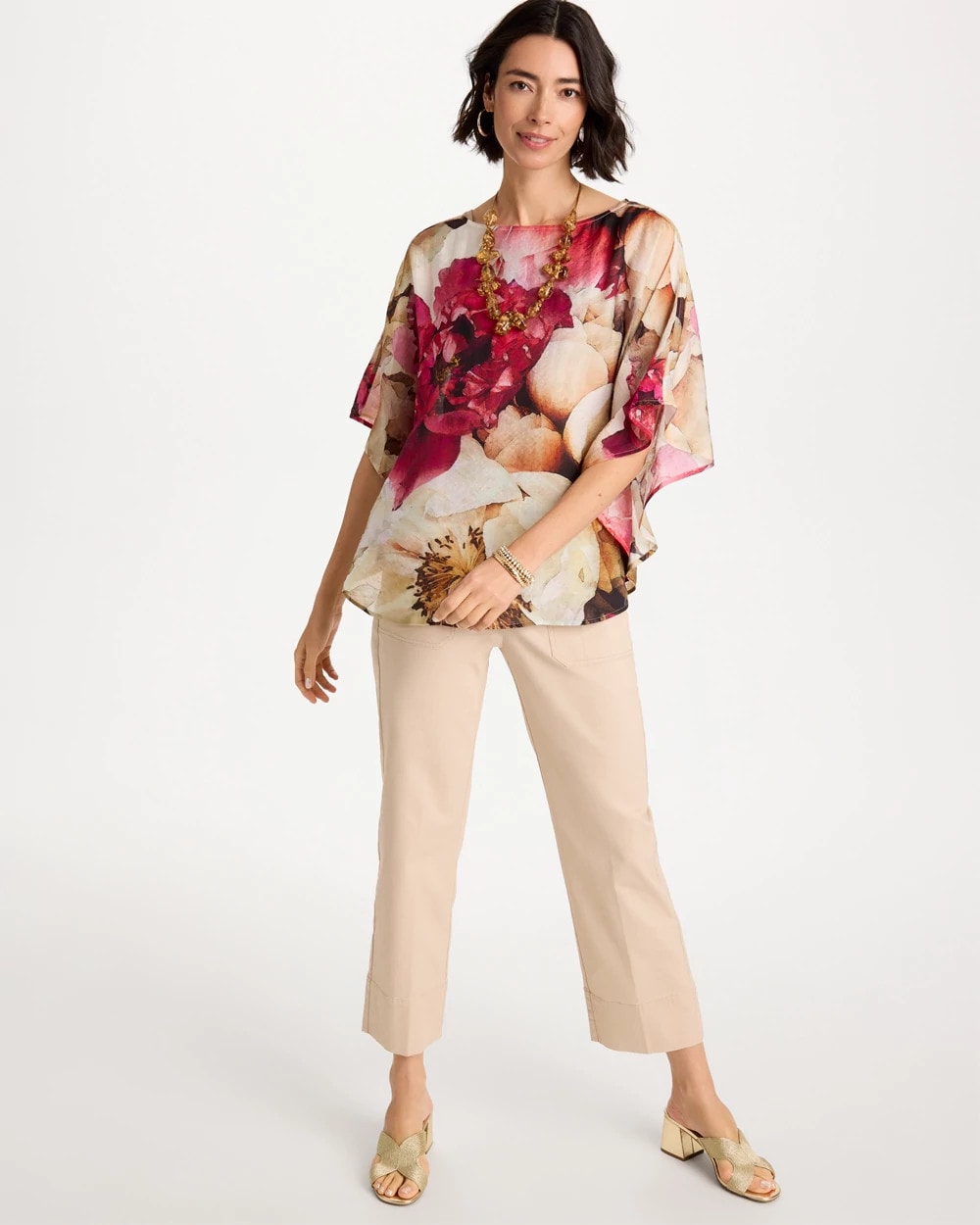 Chico's | Boatneck Printed Poncho/ Ecru