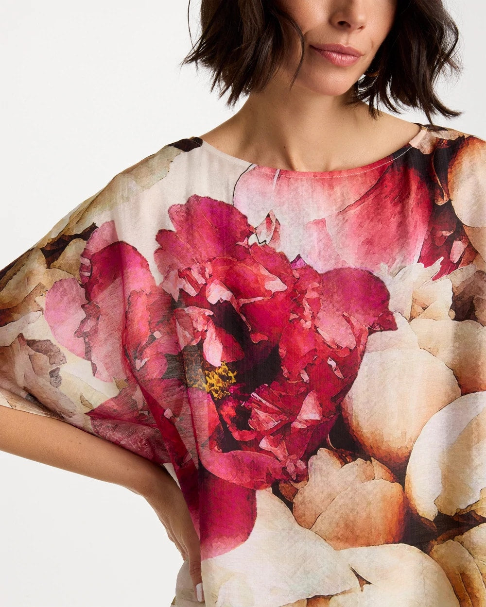 Chico's | Boatneck Printed Poncho/ Ecru