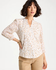 Chico's | Animal Print Ruffled V-Neck Top/ Mocha Mousse
