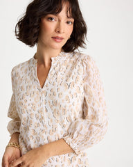Chico's | Animal Print Ruffled V-Neck Top/ Mocha Mousse