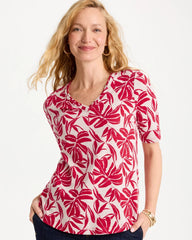 Chico's | Printed Cotton Slub V-Neck Tee/ Cherry Lush