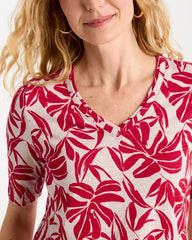 Chico's | Printed Cotton Slub V-Neck Tee/ Cherry Lush