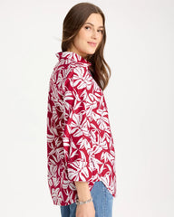 Chico's | No Iron™ Stretch Palm Print Shirt/ Cherry Lush
