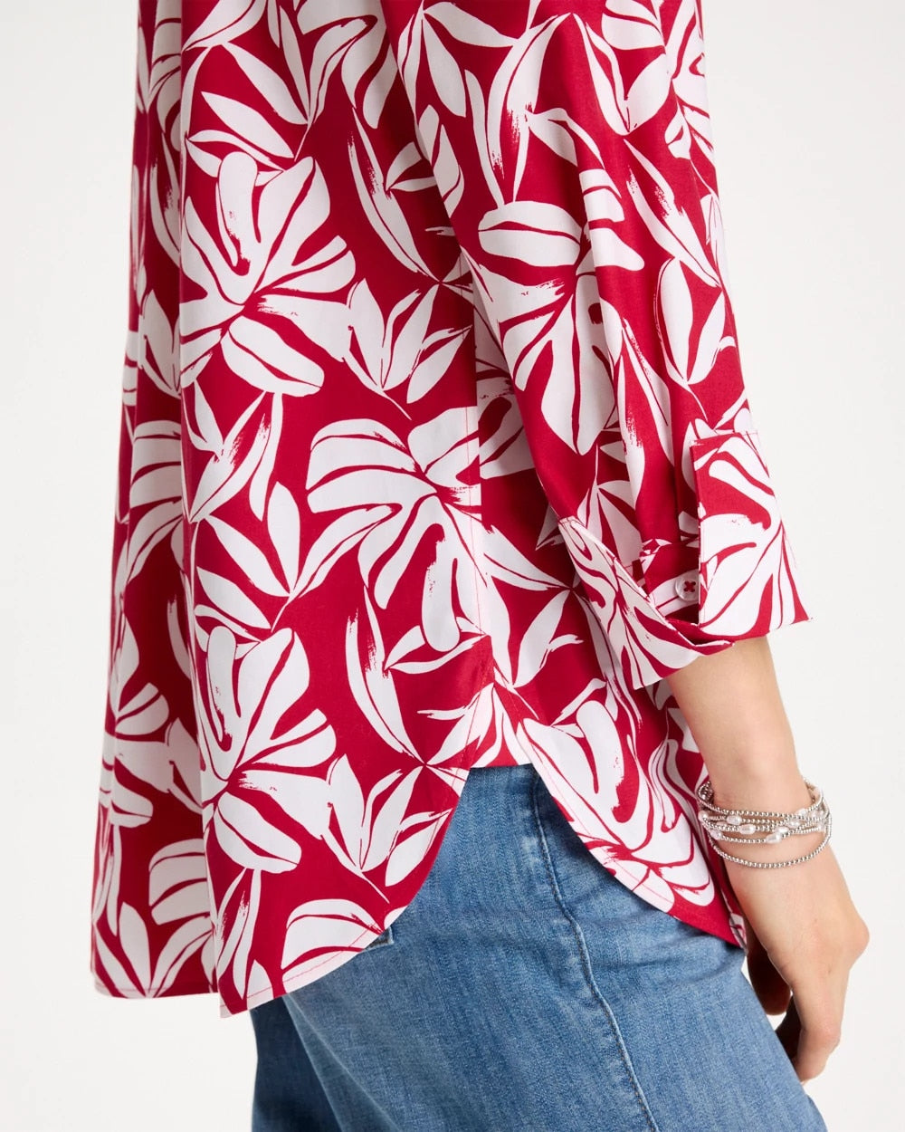 Chico's | No Iron™ Stretch Palm Print Shirt/ Cherry Lush