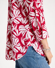 Chico's | No Iron™ Stretch Palm Print Shirt/ Cherry Lush