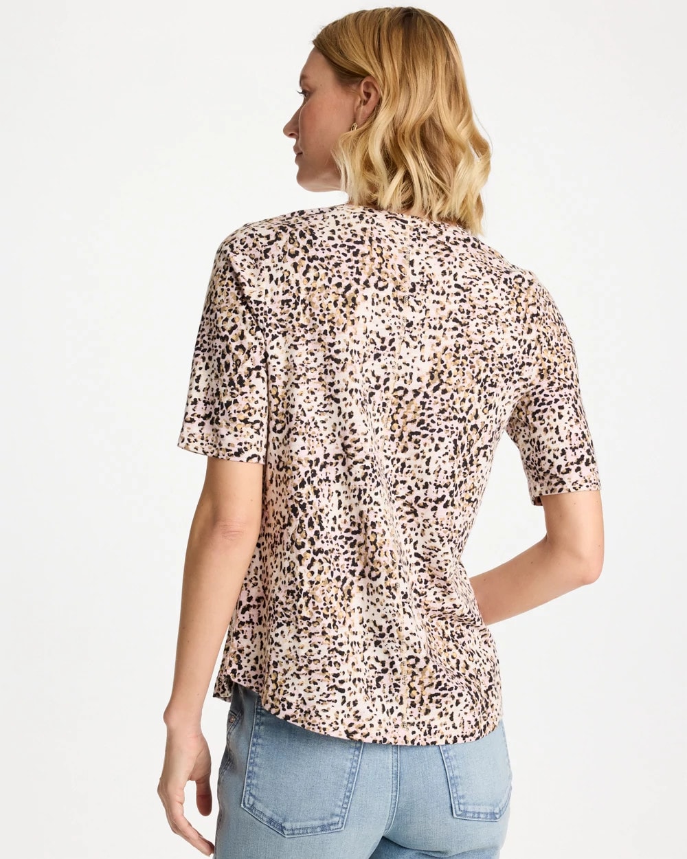 Chico's | Printed Cotton Slub V-Neck Tee/ Cattail Brown