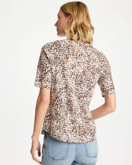 Chico's | Printed Cotton Slub V-Neck Tee/ Cattail Brown