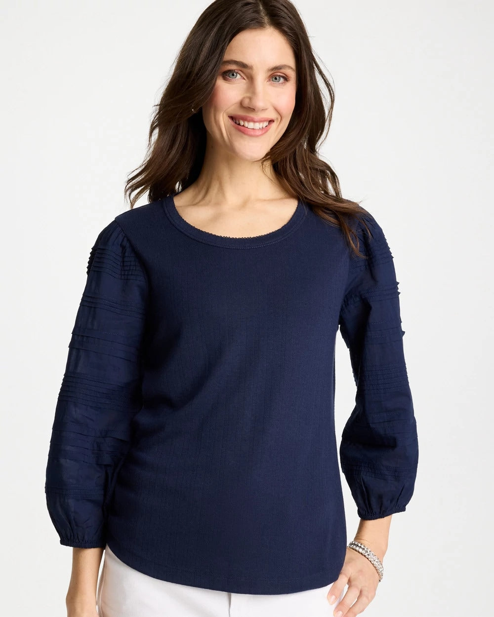 Chico's | Pintuck Puff Sleeve Tee/ Passport Blue