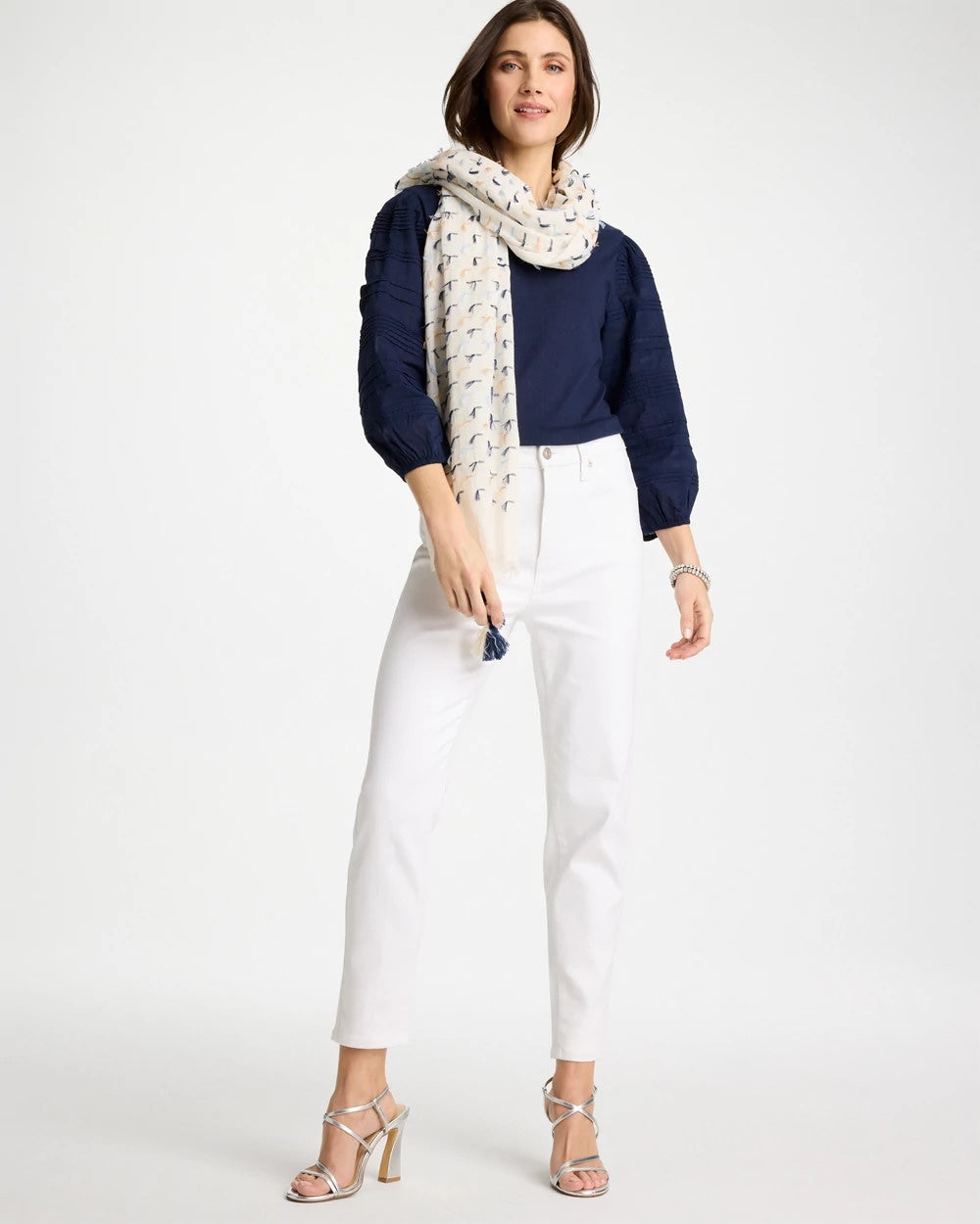 Chico's | Pintuck Puff Sleeve Tee/ Passport Blue