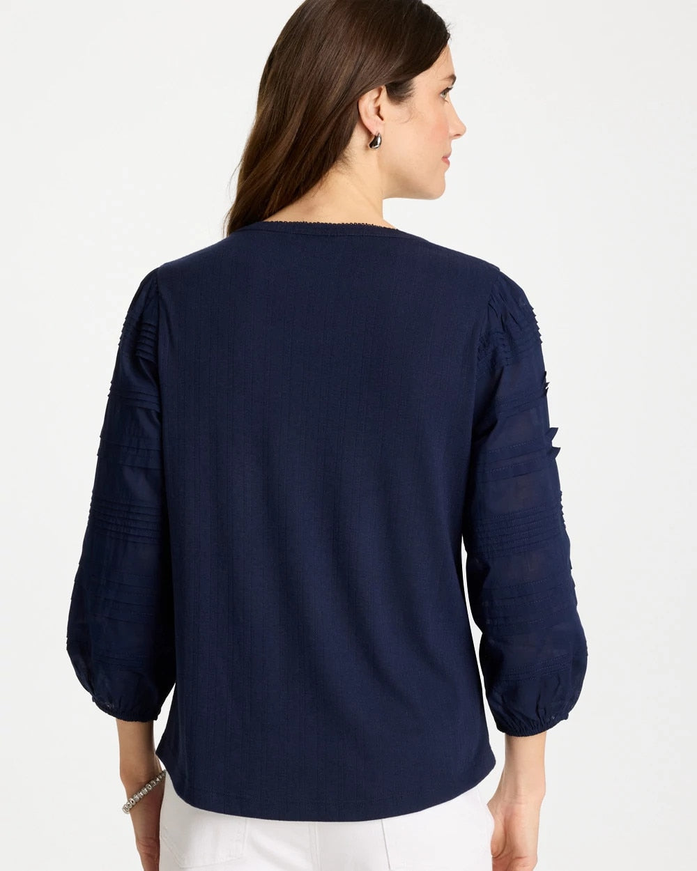 Chico's | Pintuck Puff Sleeve Tee/ Passport Blue
