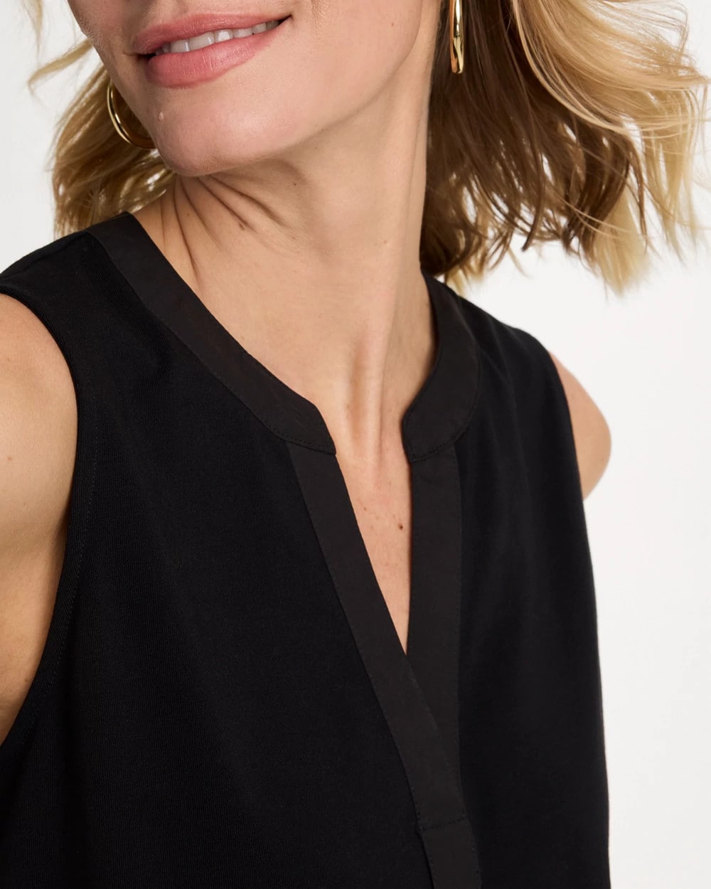Chico's | Cotton-Stretch Notch Neck Tank/ Black