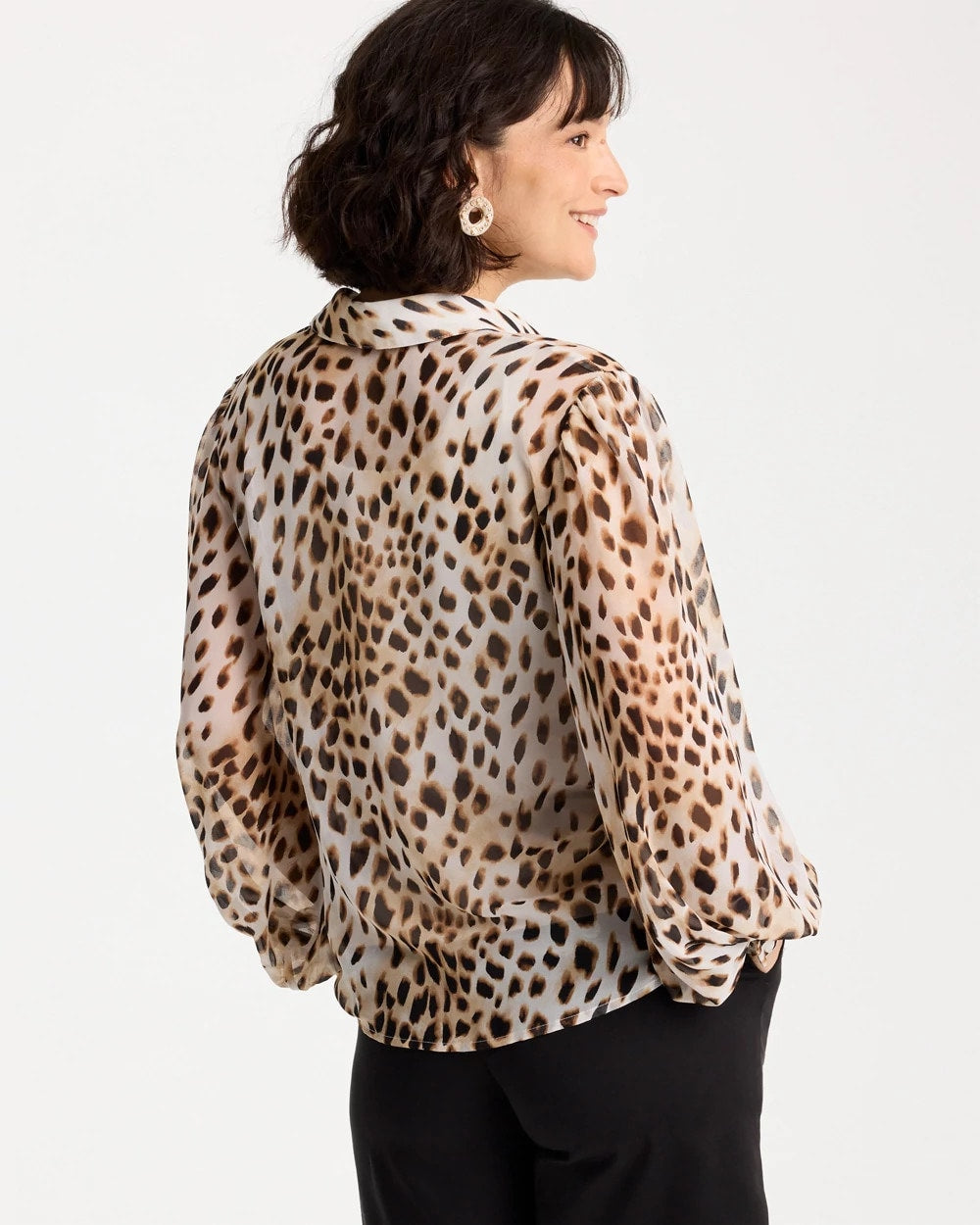 Chico's | Georgette Animal Print Blouse/ Black