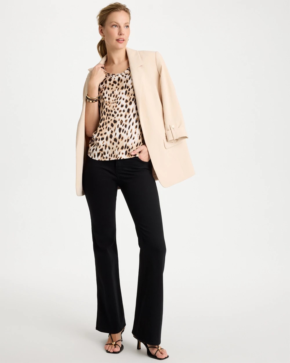 Chico's | Animal Print Jersey Satin Tank Top/ Black