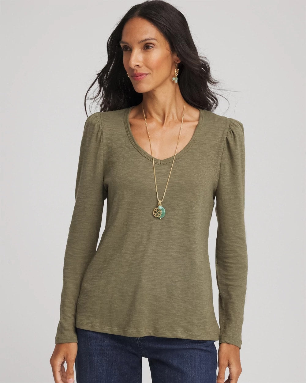 Chico's | Slub Puff-Sleeve Tee/ Nettle Leaf