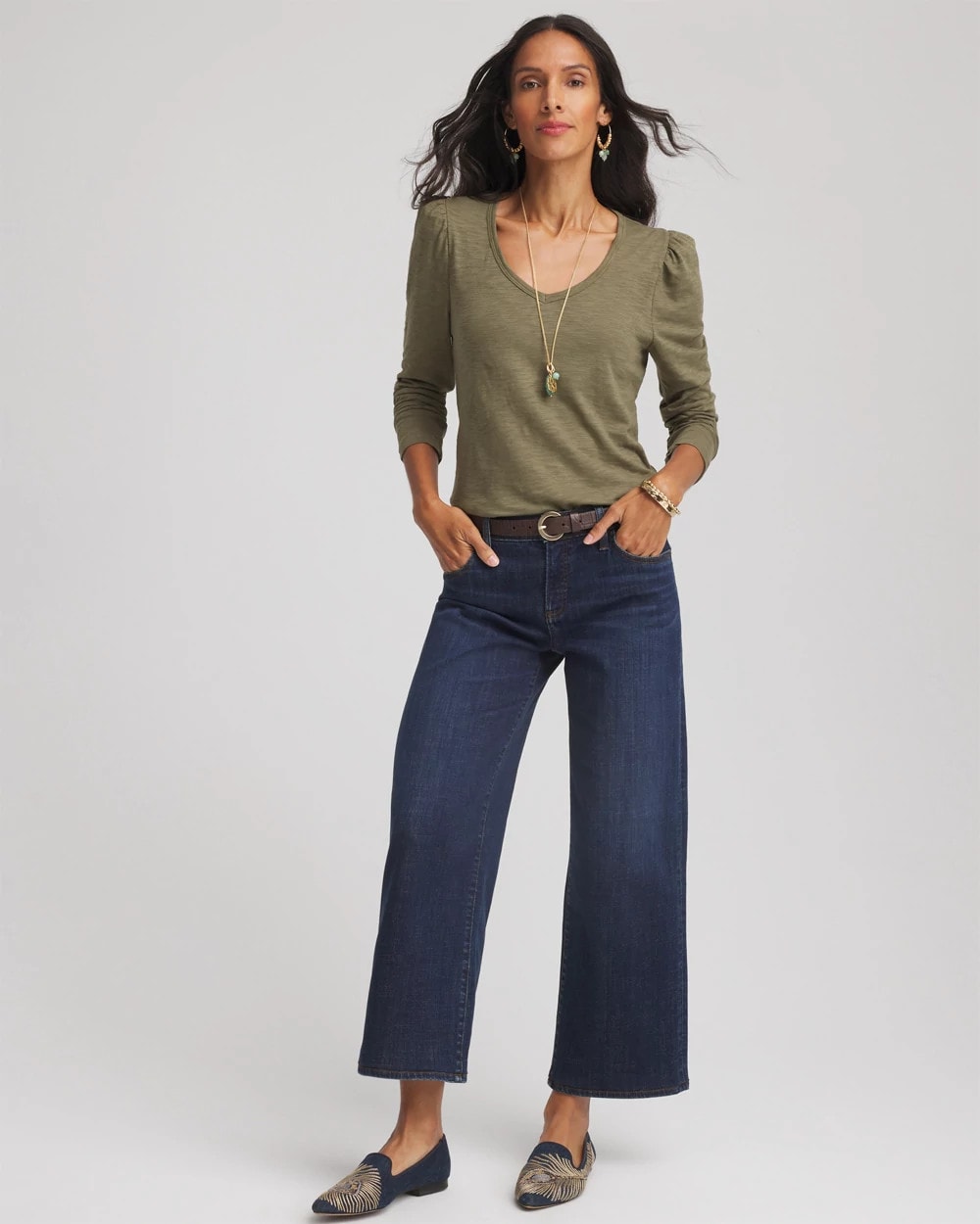 Chico's | Slub Puff-Sleeve Tee/ Nettle Leaf