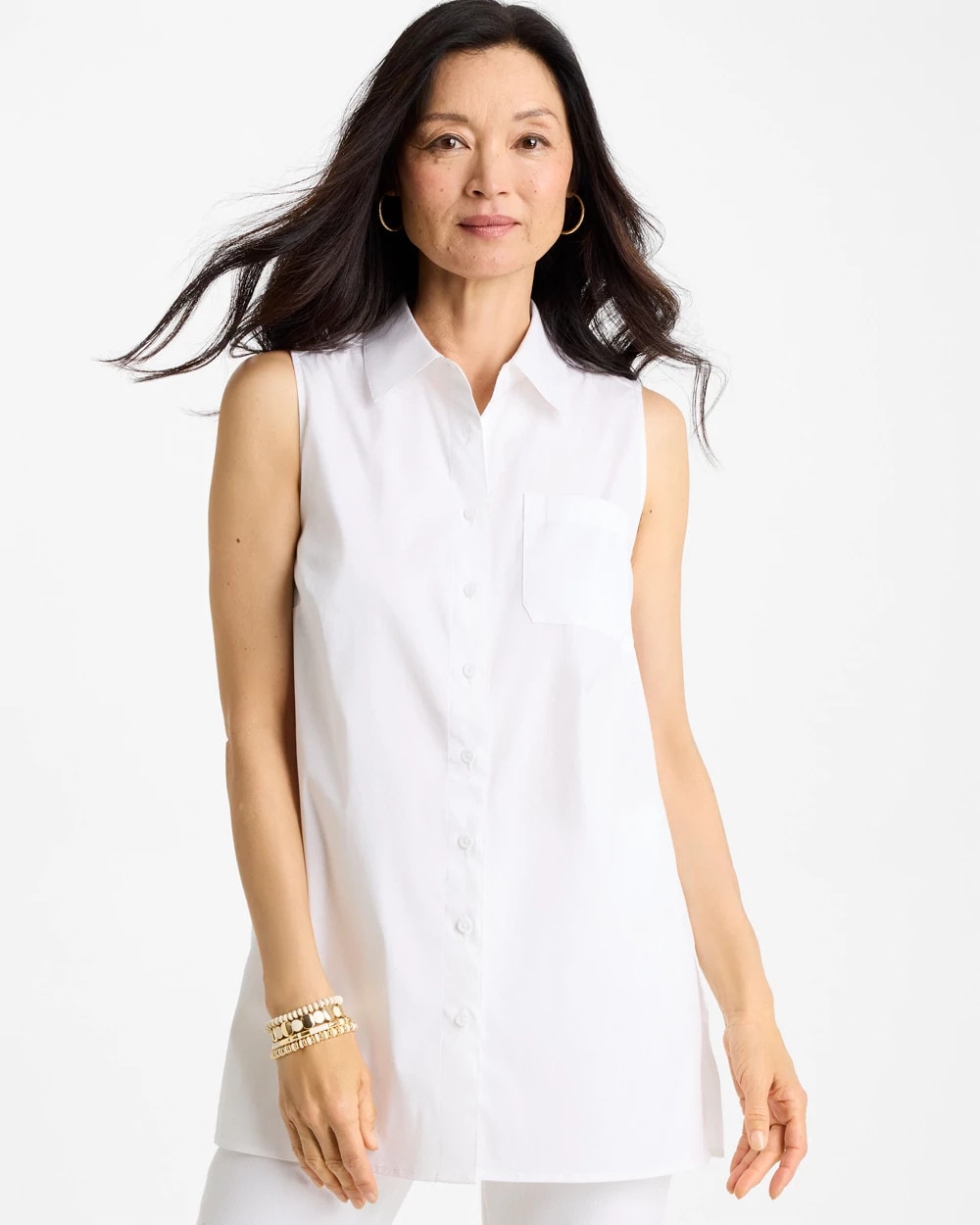 Chico's | Poplin Cotton Collared Tunic/ Alabaster