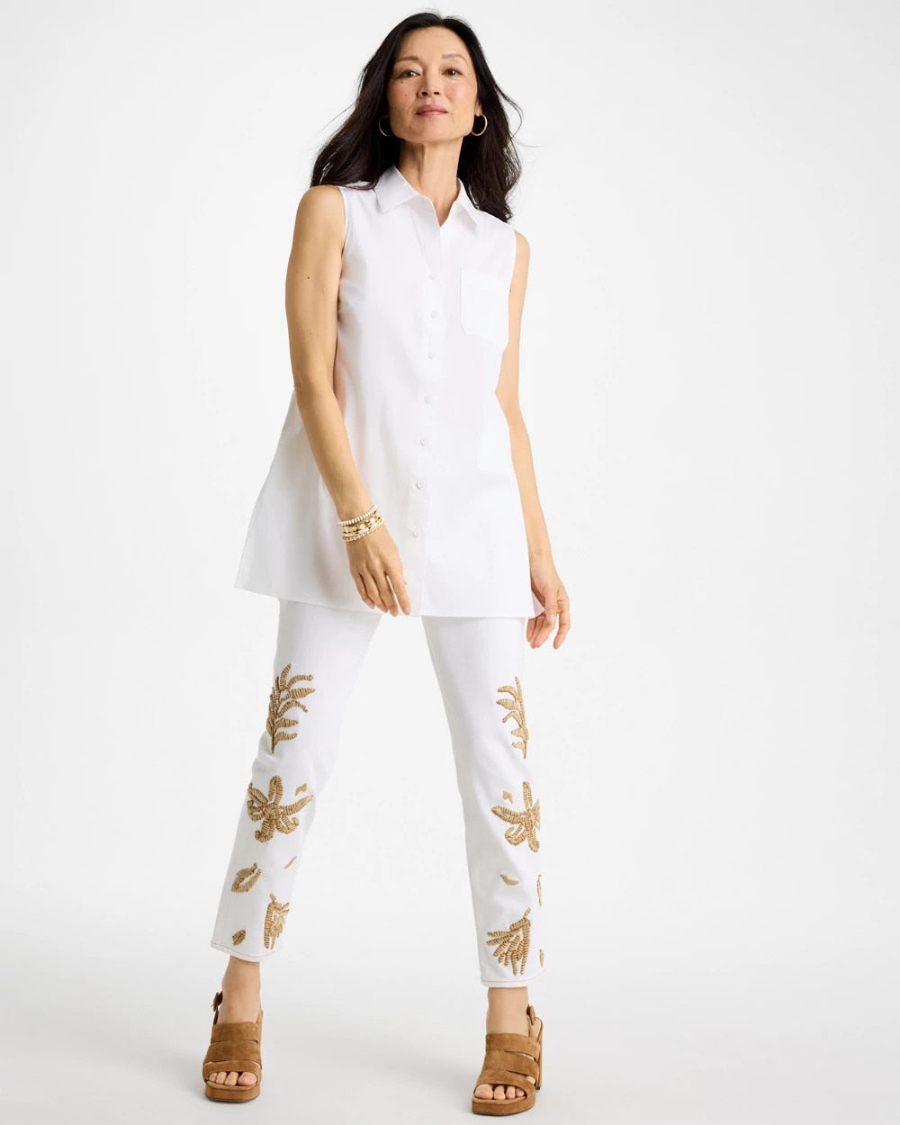 Chico's | Poplin Cotton Collared Tunic/ Alabaster