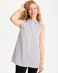 Chico's | Poplin Cotton Collared Striped Tunic/ Black