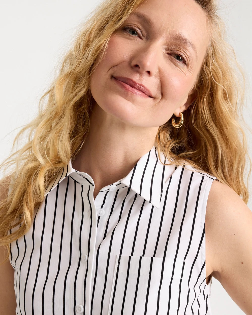 Chico's | Poplin Cotton Collared Striped Tunic/ Black