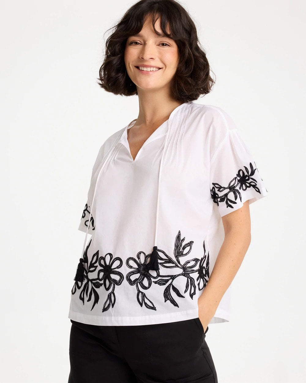 Chico's | Cotton Voile Applique Blouse/ Alabaster