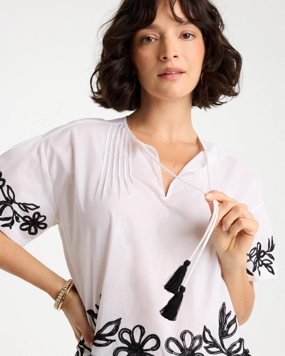 Chico's | Cotton Voile Applique Blouse/ Alabaster