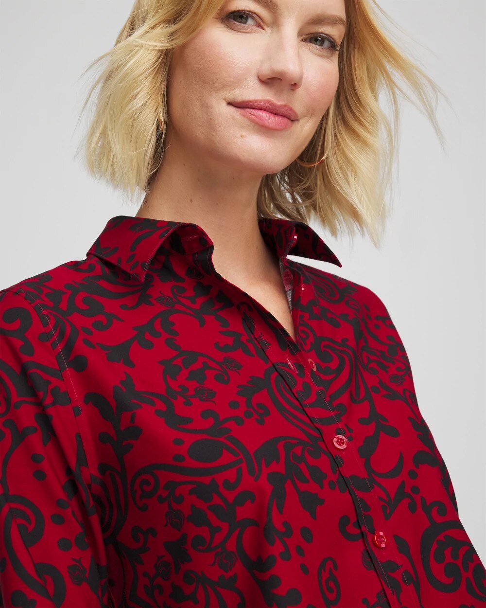 Chico's | No Iron™ Vinstra Scrolls Shirt/ Carmine Red