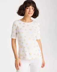 Chico's | Stamped Pima Elbow Sleeve Tee/ Alabaster