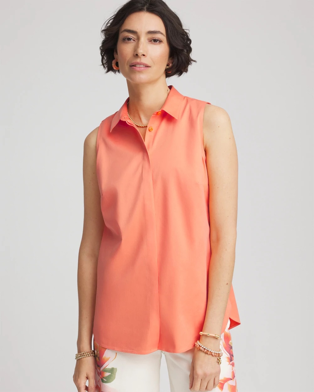 Chico's | No Iron™ Sleeveless Sateen-Stretch Shirt/ Sunset Peach