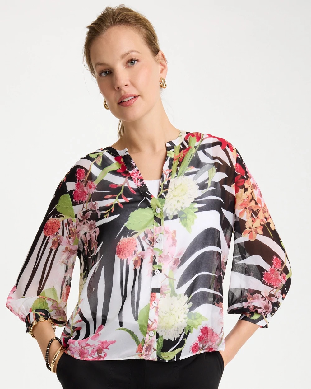 Chico's | Georgette Lightweight Printed Blouse/ Cherry Lush