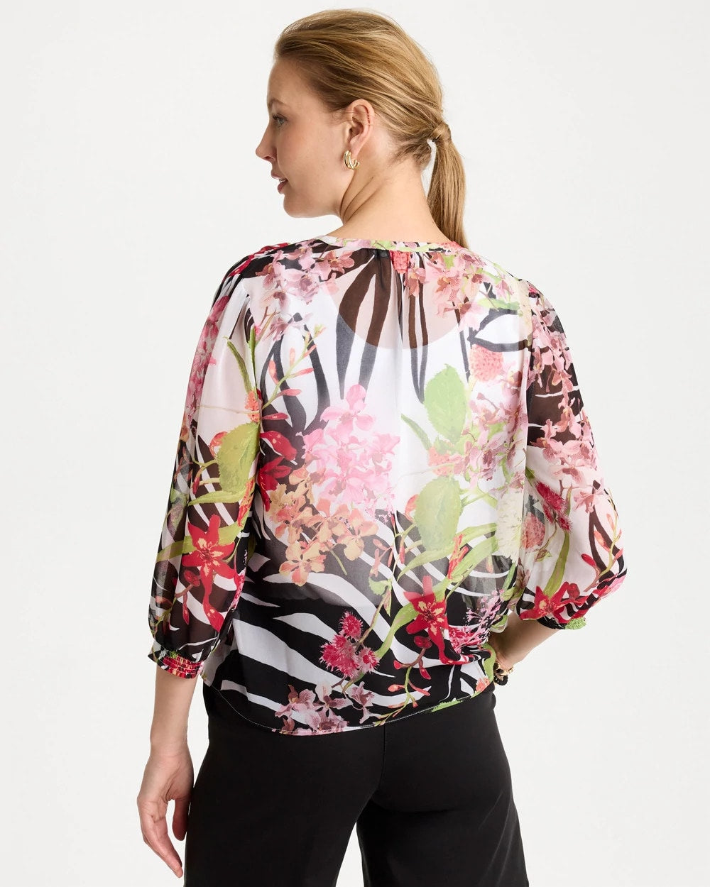 Chico's | Georgette Lightweight Printed Blouse/ Cherry Lush