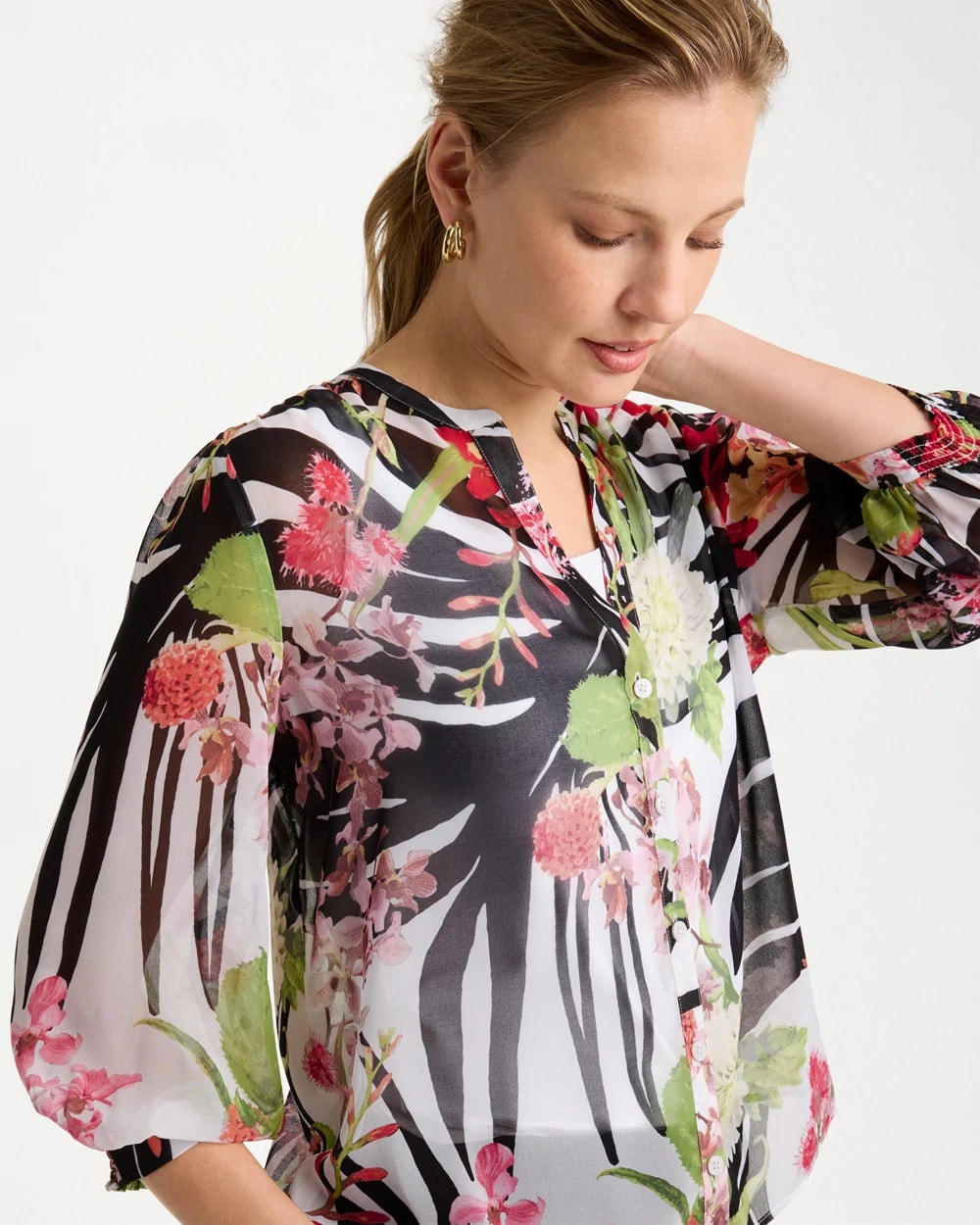 Chico's | Georgette Lightweight Printed Blouse/ Cherry Lush