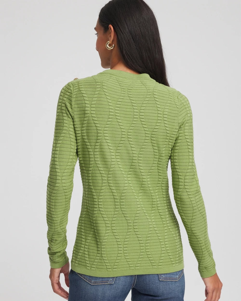 Chico's | Button Shoulder Crewneck Pullover/ Green Fig