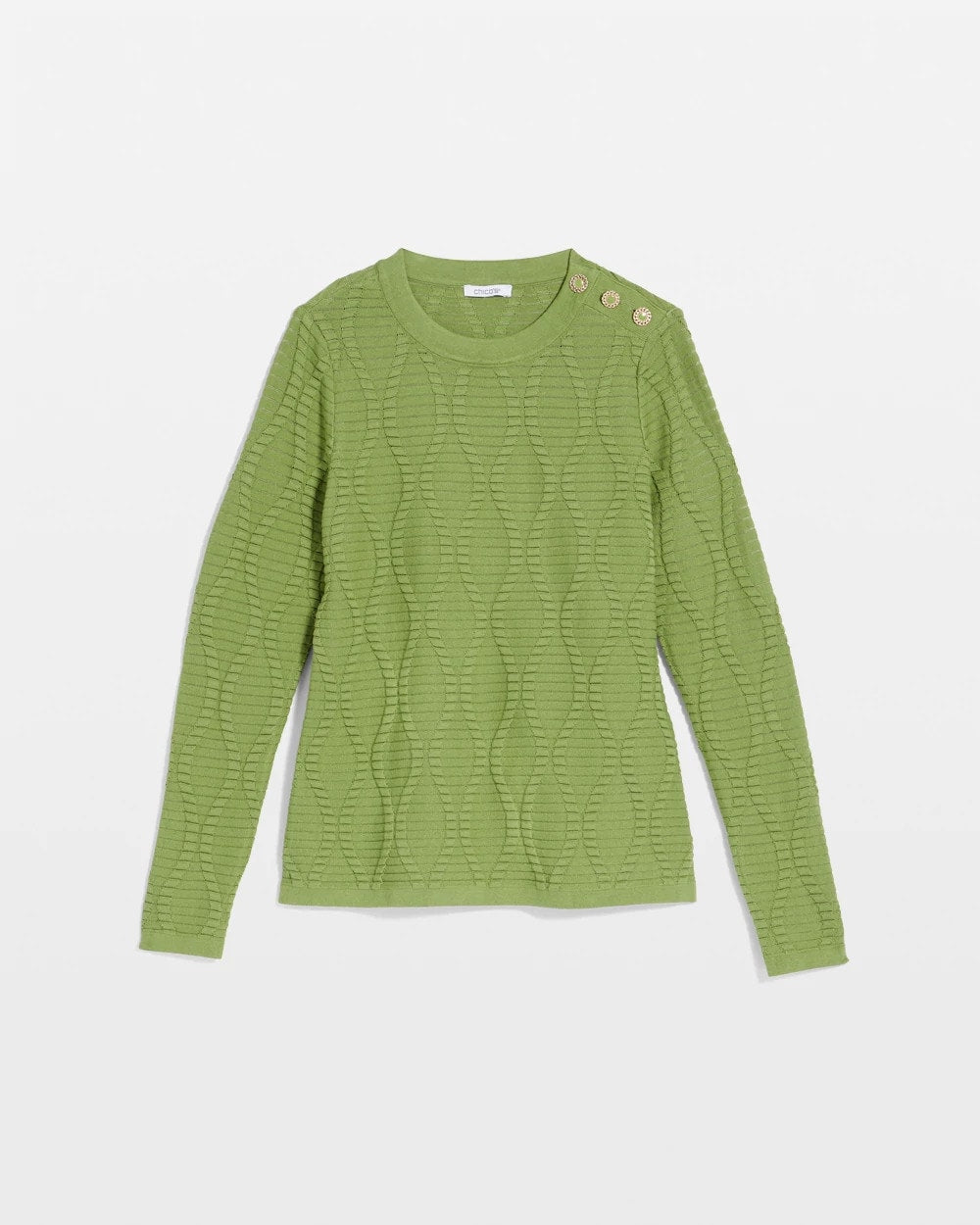 Chico's | Button Shoulder Crewneck Pullover/ Green Fig