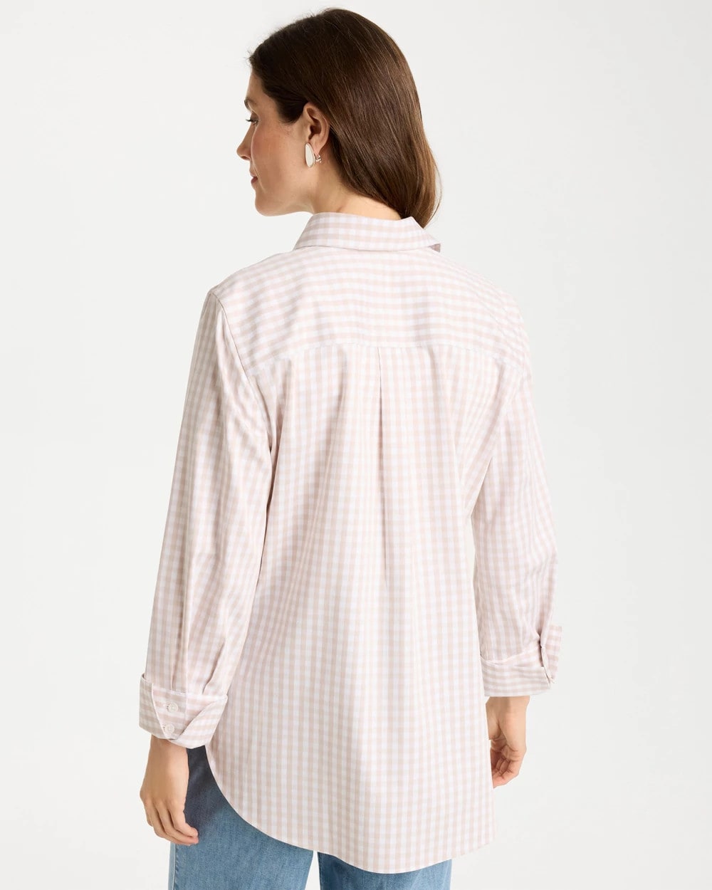 Chico's | No Iron™ Stretch Neutral Gingham Shirt/ Smokey Taupe