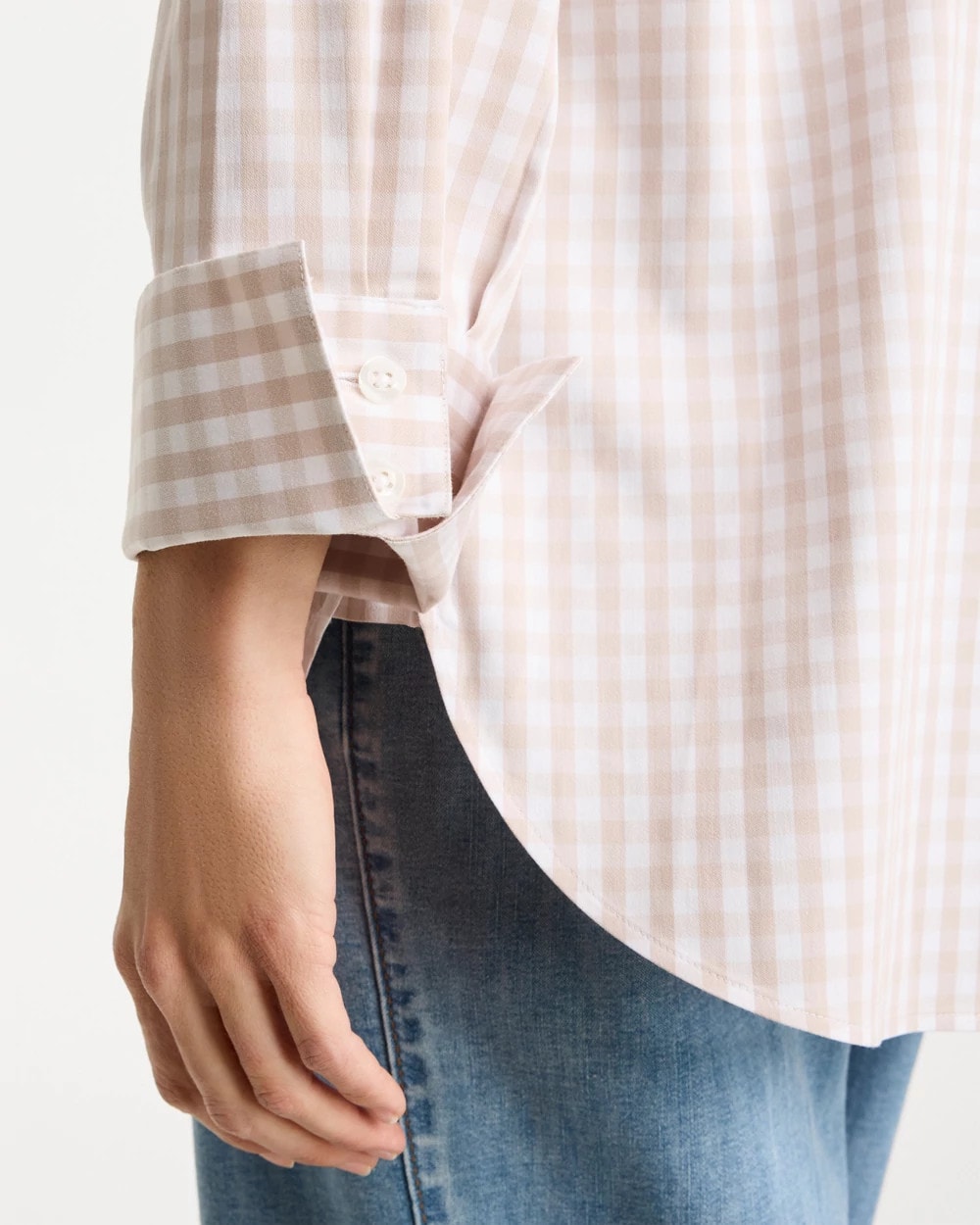 Chico's | No Iron™ Stretch Neutral Gingham Shirt/ Smokey Taupe