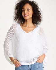 Chico's | V-Neck Metallic Knit Poncho/ Alabaster