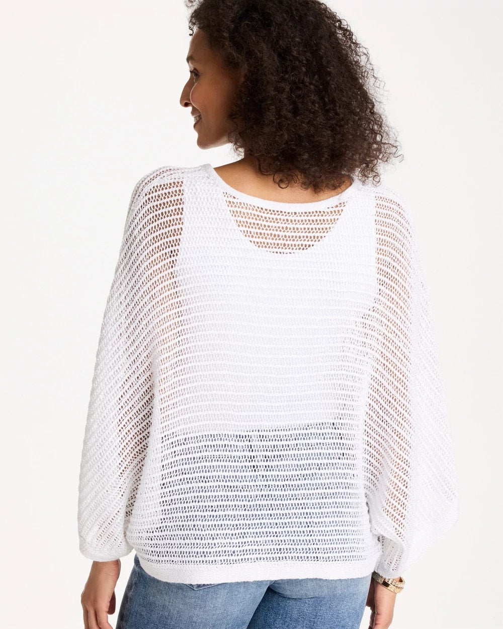 Chico's | V-Neck Metallic Knit Poncho/ Alabaster