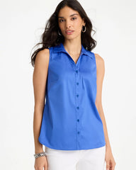 Chico's | Cotton-Blend Classic Sleeveless Shirt/ Amparo Blue