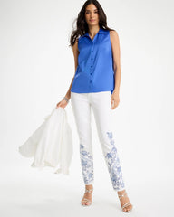 Chico's | Cotton-Blend Classic Sleeveless Shirt/ Amparo Blue