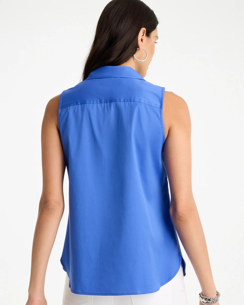 Chico's | Cotton-Blend Classic Sleeveless Shirt/ Amparo Blue